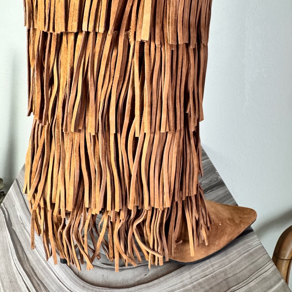 Free People Tan Fringe Heeled Boots - Picture 10 of 10